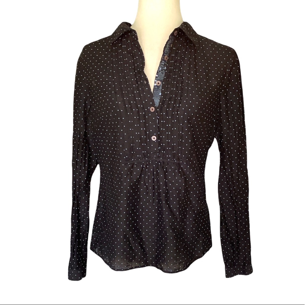Boden Black & Blue Cotton Silk Polka Dot Sequin Blouse - 4